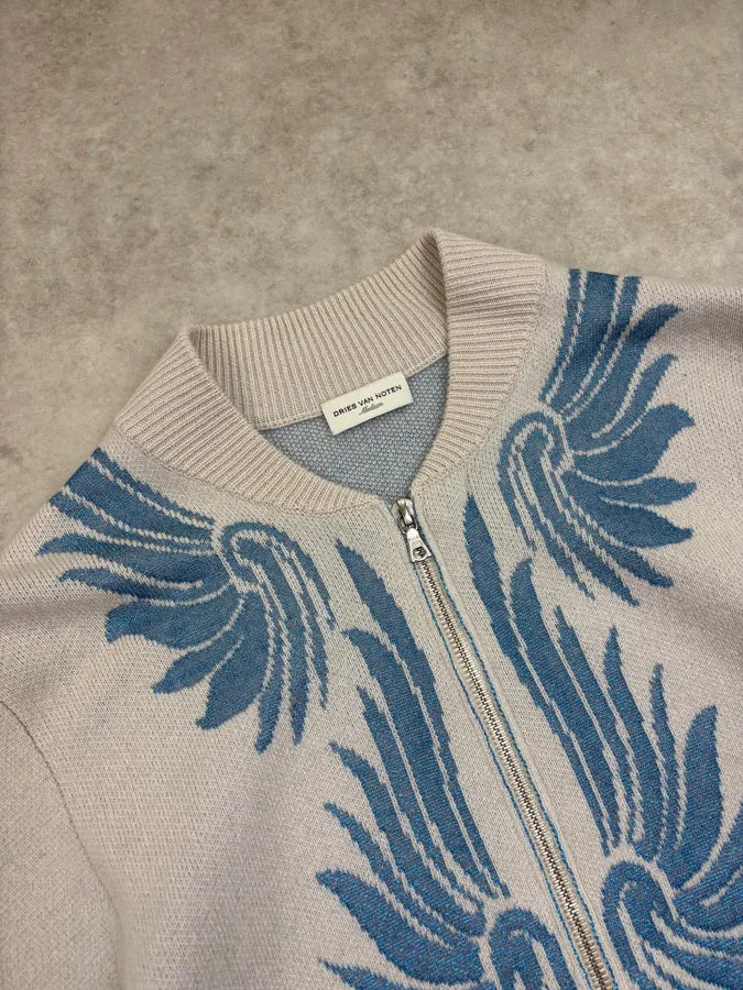 Dries Van Noten Grey Cashmere Wing Embroidered Zip Cardigan ZUNnqGi 4