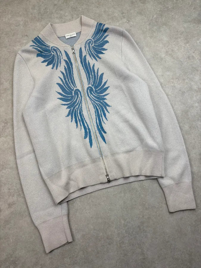 Dries Van Noten Grey Cashmere Wing Embroidered Zip Cardigan ZUNnqGi 3