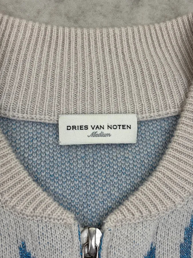 Dries Van Noten Grey Cashmere Wing Embroidered Zip Cardigan ZUNnqGi 8