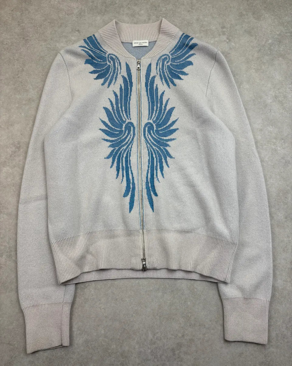 Dries Van Noten Grey Cashmere Wing Embroidered Zip Cardigan ZUNnqGi 2