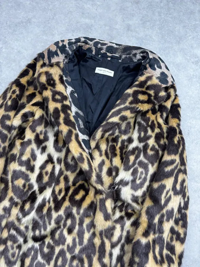 Dries Van Noten Beige Leopard Faux Fur Coat uRoVWYg 5