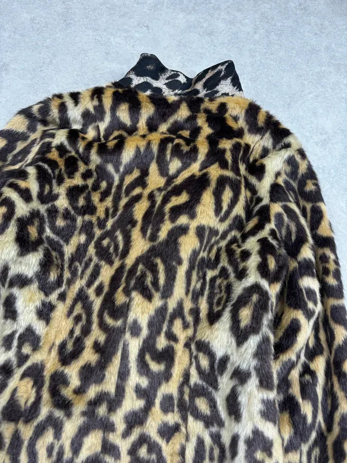 Dries Van Noten Beige Leopard Faux Fur Coat uRoVWYg 6