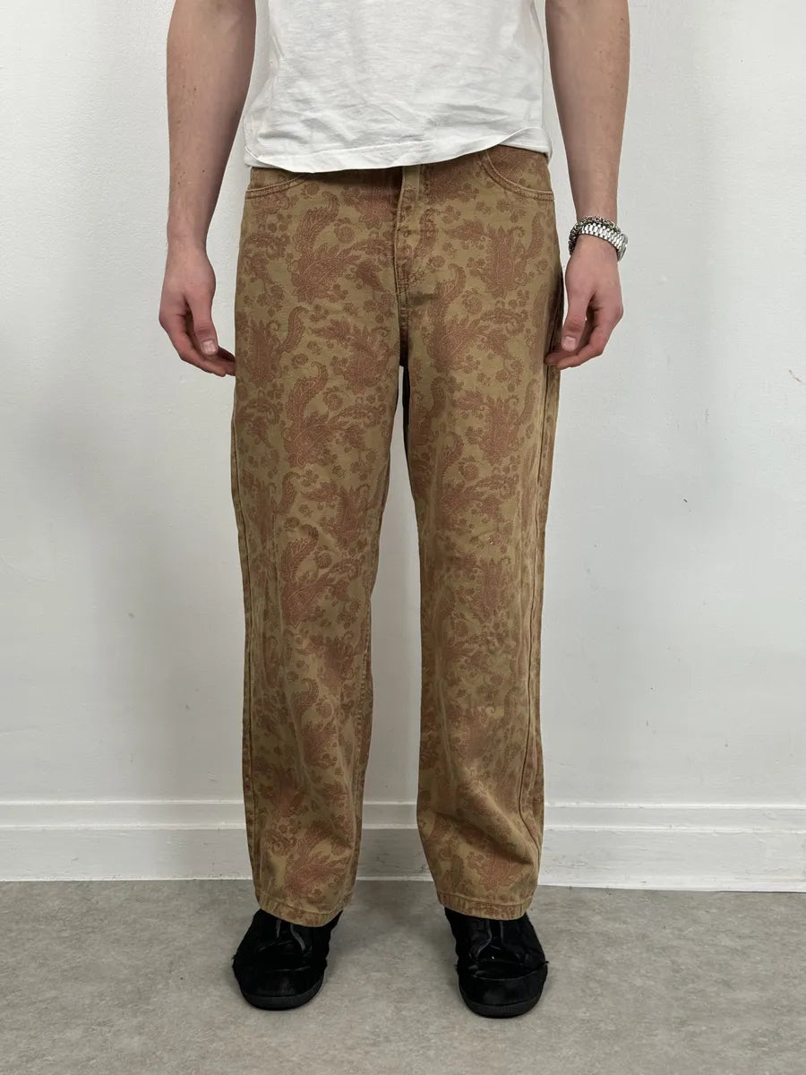 Dries Van Noten Beige Red Abstract Floral Pants eRyoNTi 2