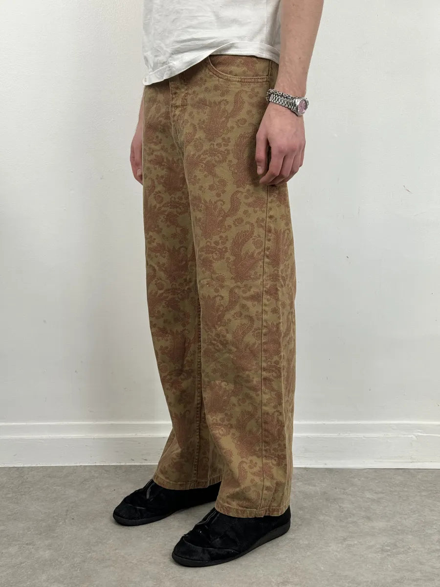 Dries Van Noten Beige Red Abstract Floral Pants eRyoNTi 4