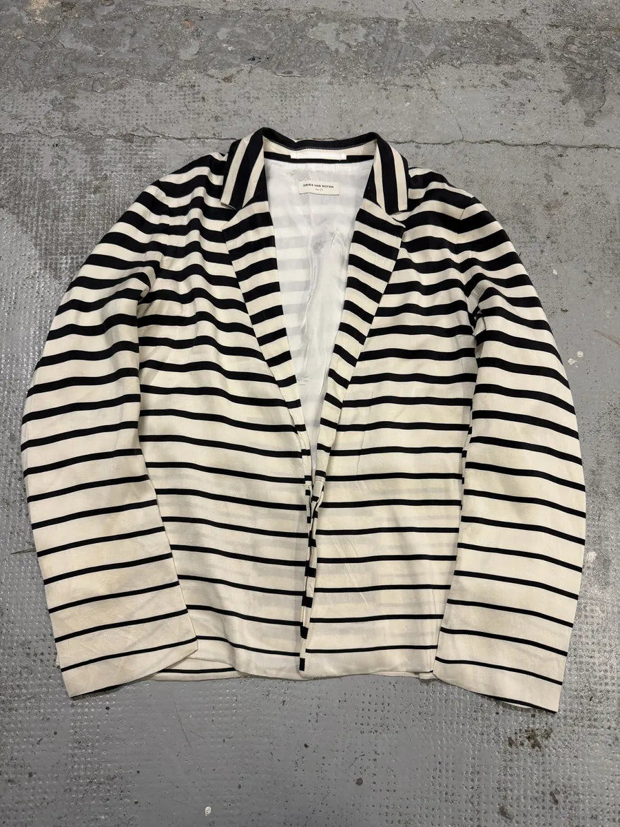 Dries Van Noten Black & White Striped Blazer Jacket aWTPkPH 0