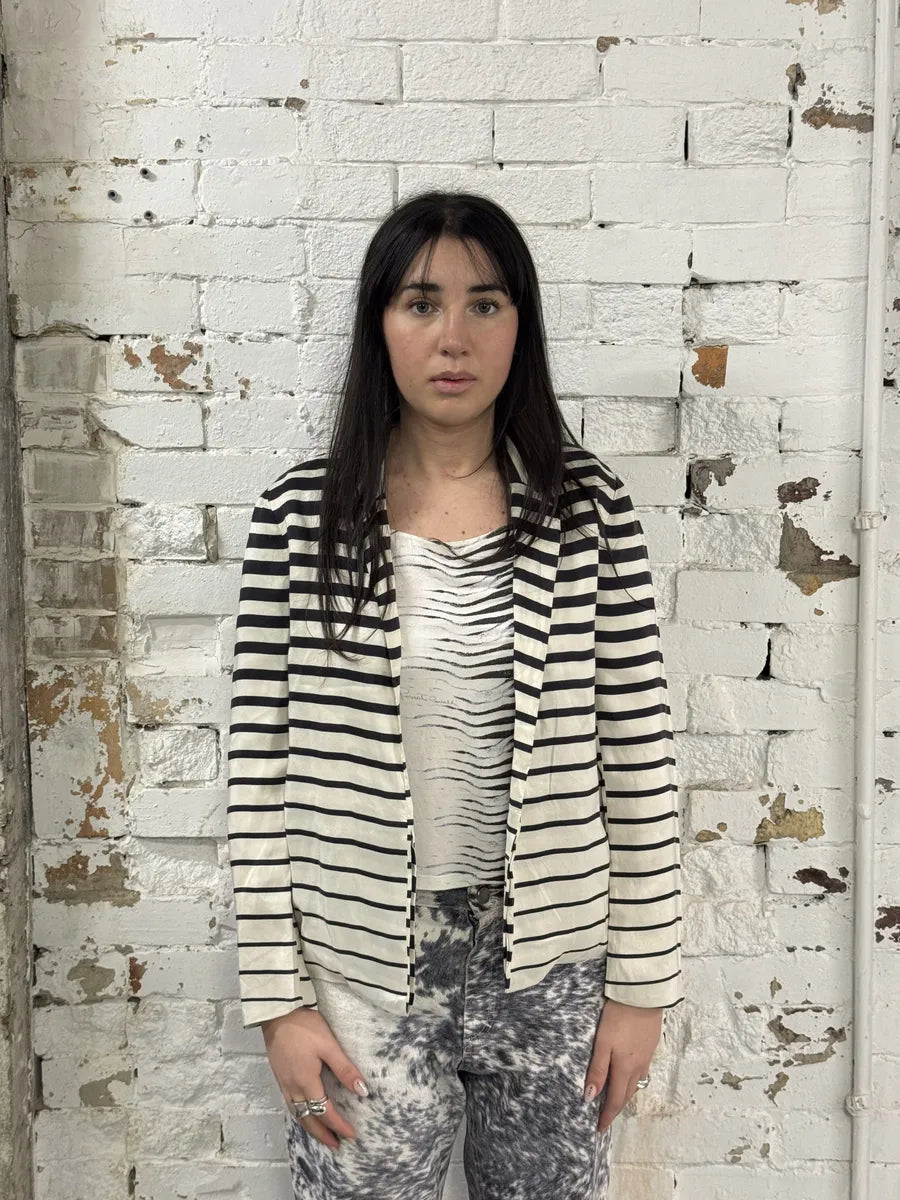 Dries Van Noten Black & White Striped Blazer Jacket aWTPkPH 2