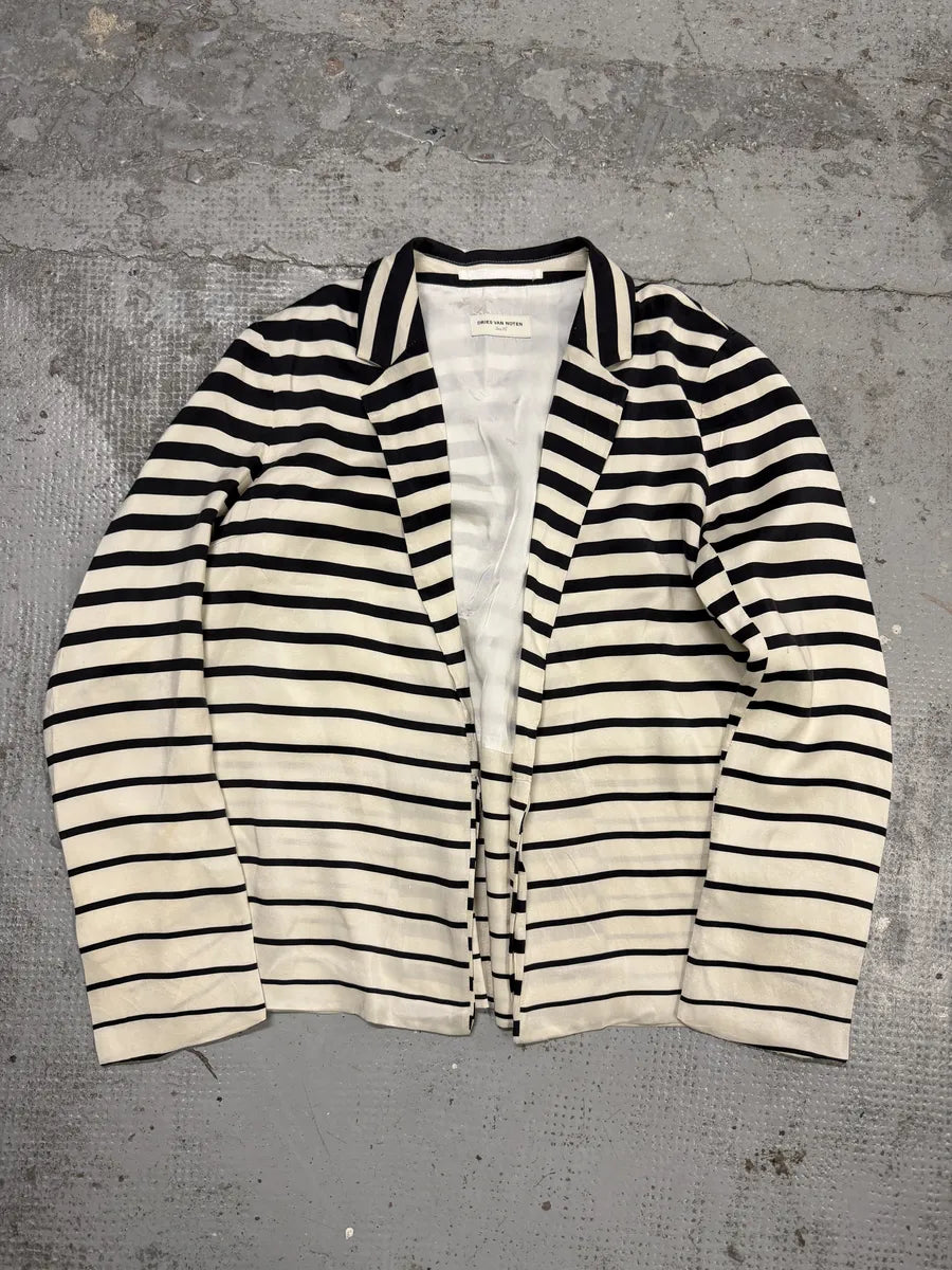 Dries Van Noten Black & White Striped Blazer Jacket aWTPkPH 4