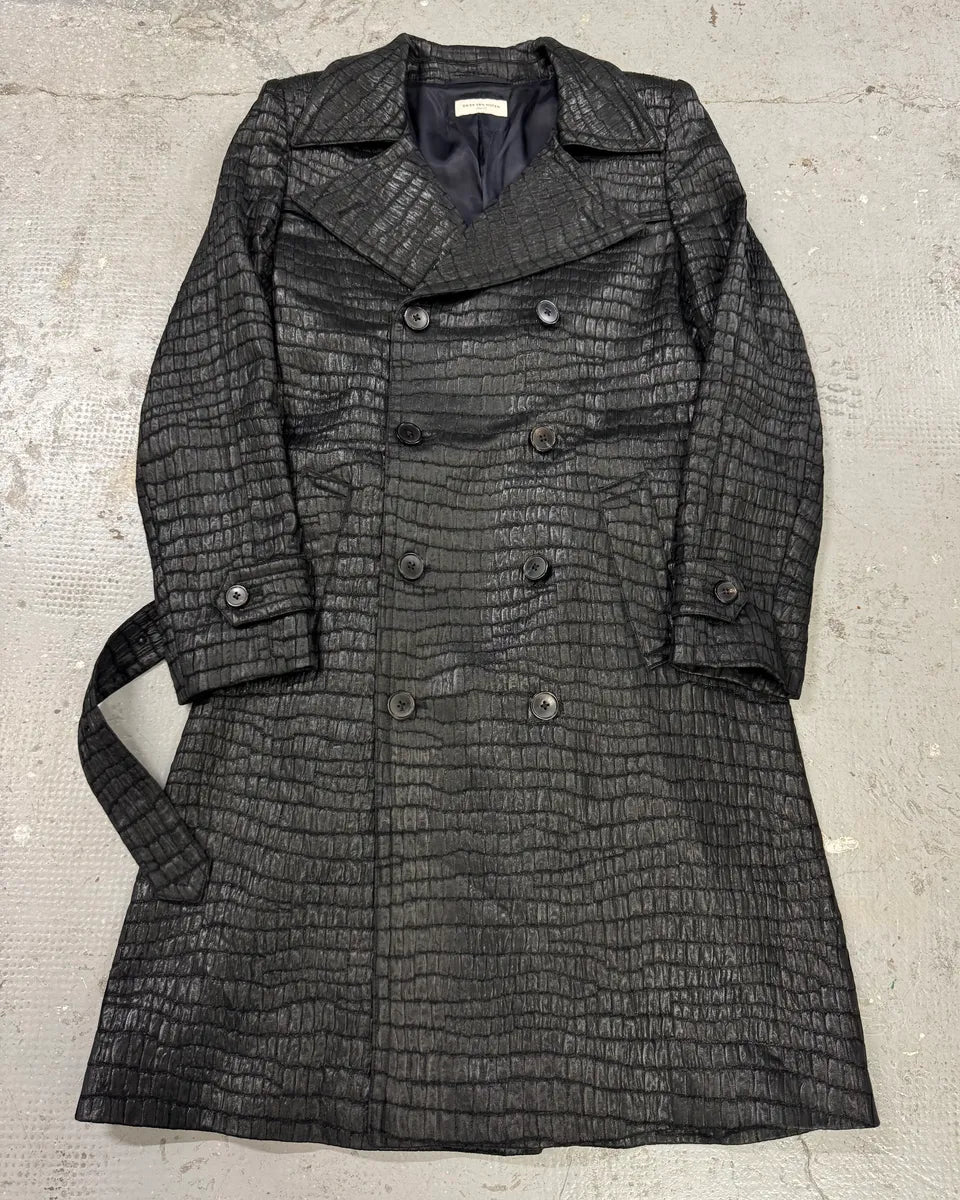 Dries van Noten Black Crocodile Effect Belted Jacquard Trench Coat BfEsZuk 0
