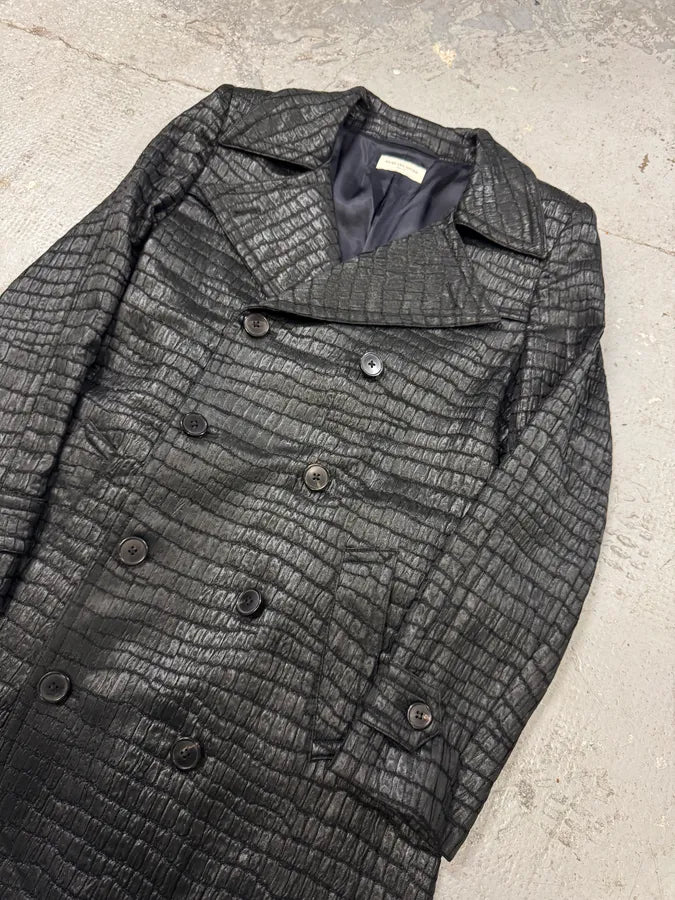 Dries van Noten Black Crocodile Effect Belted Jacquard Trench Coat BfEsZuk 1
