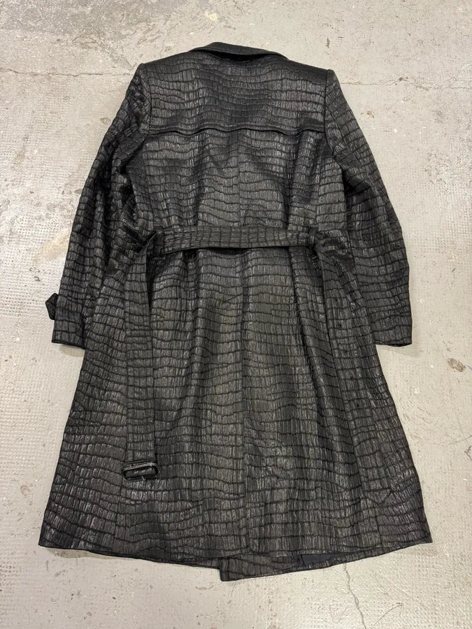 Dries van Noten Black Crocodile Effect Belted Jacquard Trench Coat BfEsZuk 2