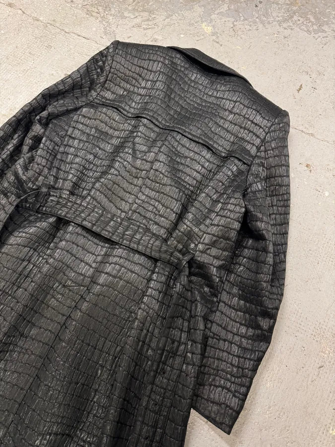 Dries van Noten Black Crocodile Effect Belted Jacquard Trench Coat BfEsZuk 3
