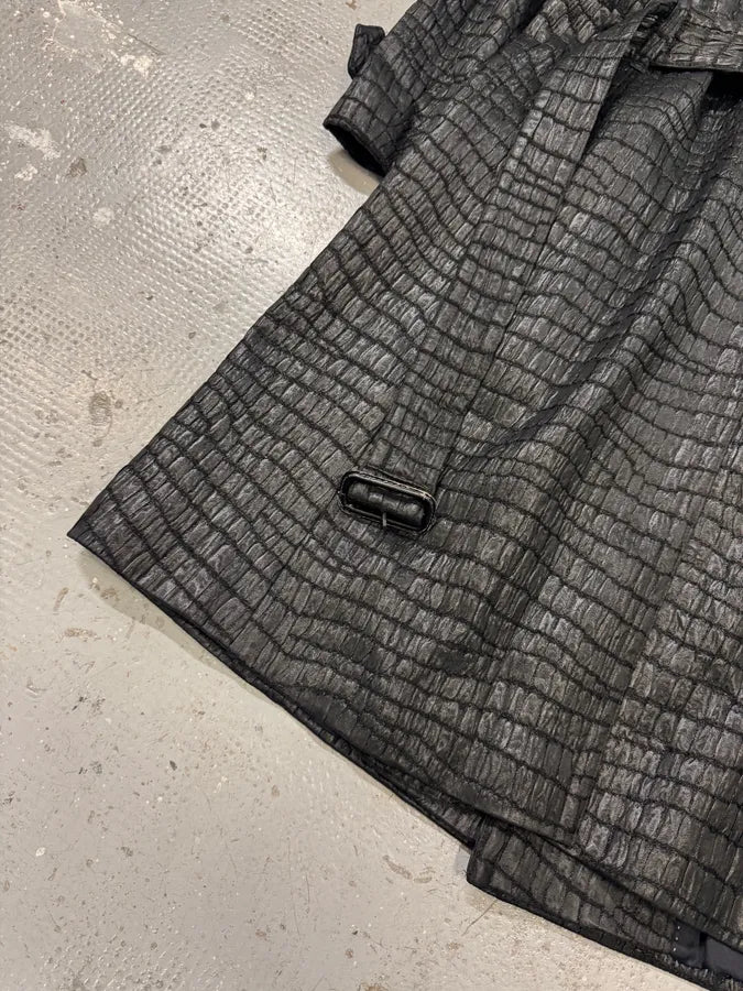 Dries van Noten Black Crocodile Effect Belted Jacquard Trench Coat BfEsZuk 4