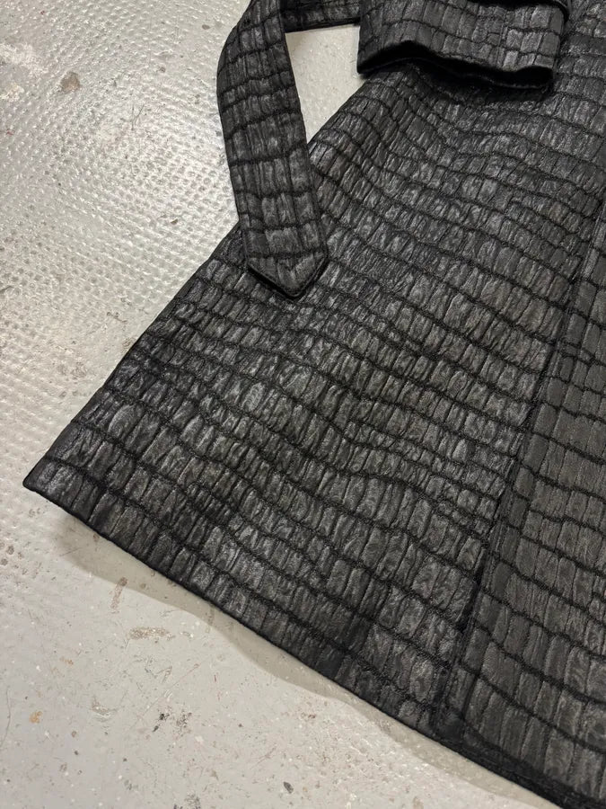 Dries van Noten Black Crocodile Effect Belted Jacquard Trench Coat BfEsZuk 5