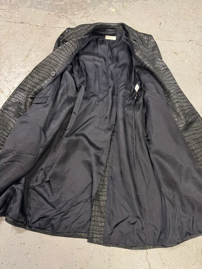 Dries van Noten Black Crocodile Effect Belted Jacquard Trench Coat BfEsZuk 8