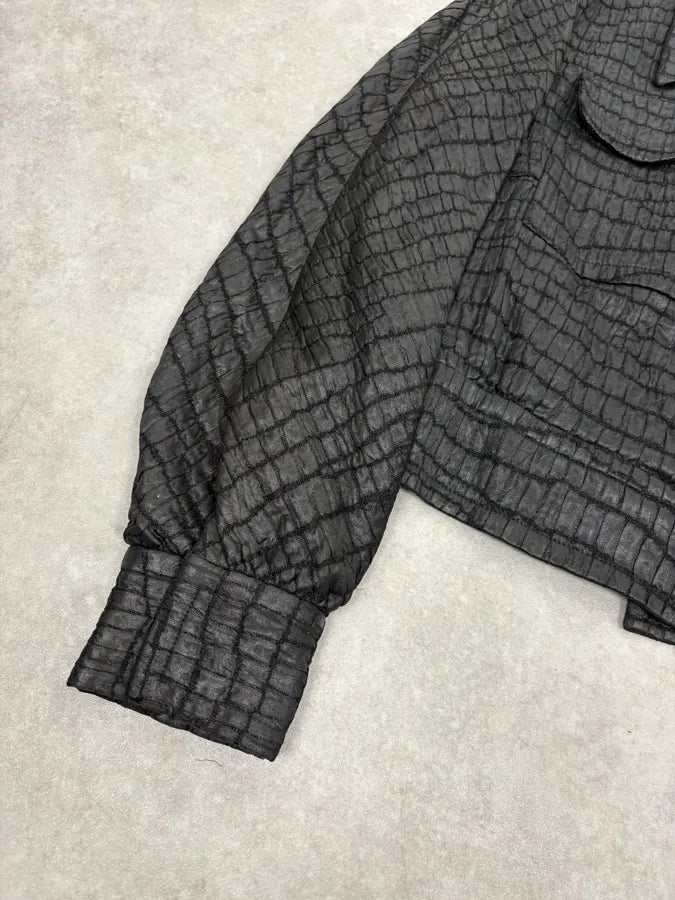 Dries Van Noten Black Crocodile Effect Cropped Jacket jXgJKBf 7