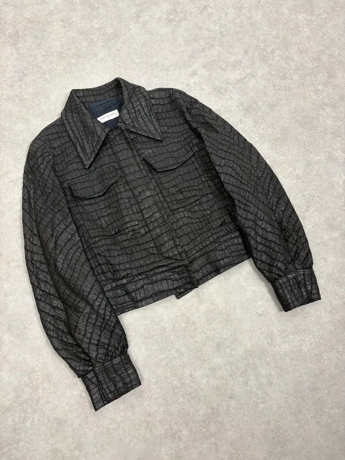 Dries Van Noten Black Crocodile Effect Cropped Jacket jXgJKBf 3
