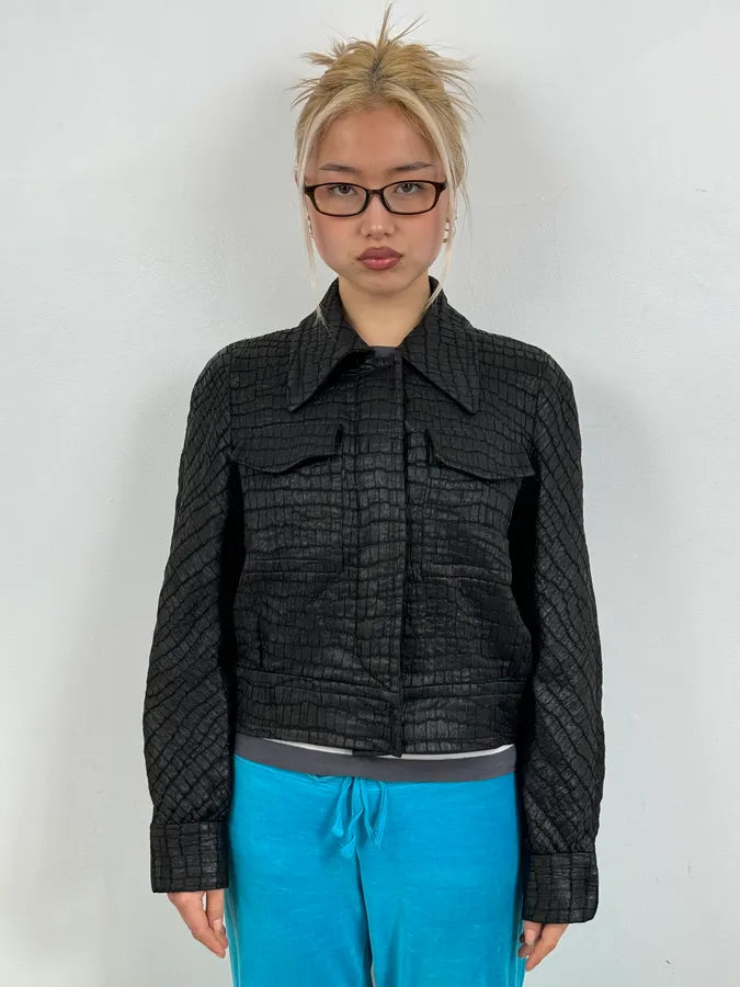 Dries Van Noten Black Crocodile Effect Cropped Jacket jXgJKBf 1