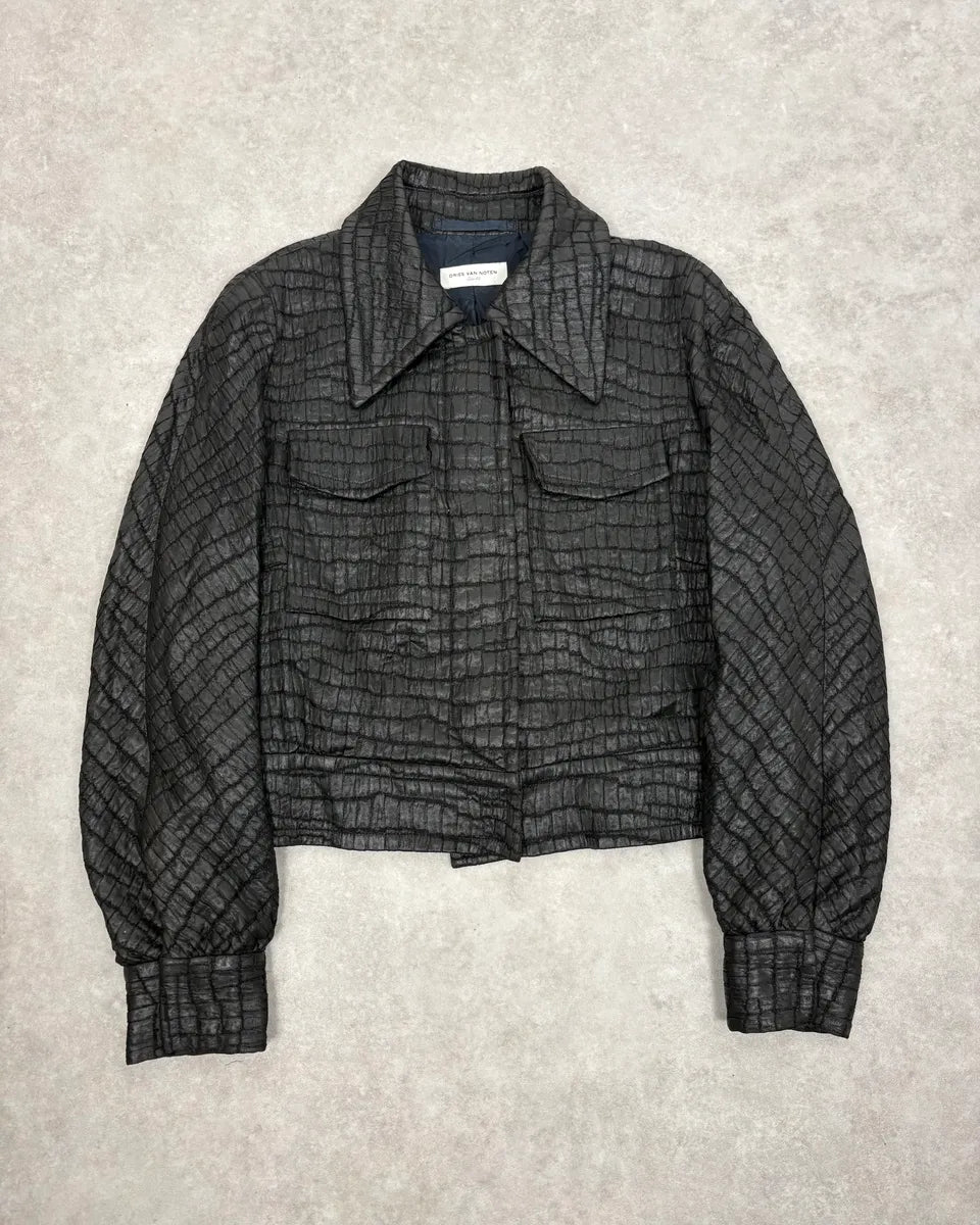 Dries Van Noten Black Crocodile Effect Cropped Jacket jXgJKBf 0