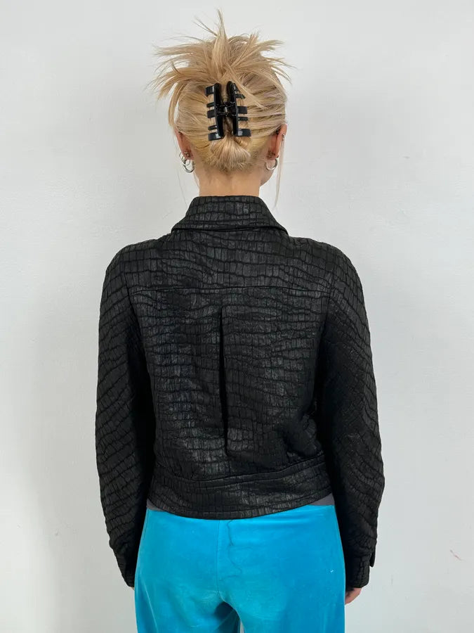Dries Van Noten Black Crocodile Effect Cropped Jacket jXgJKBf 2