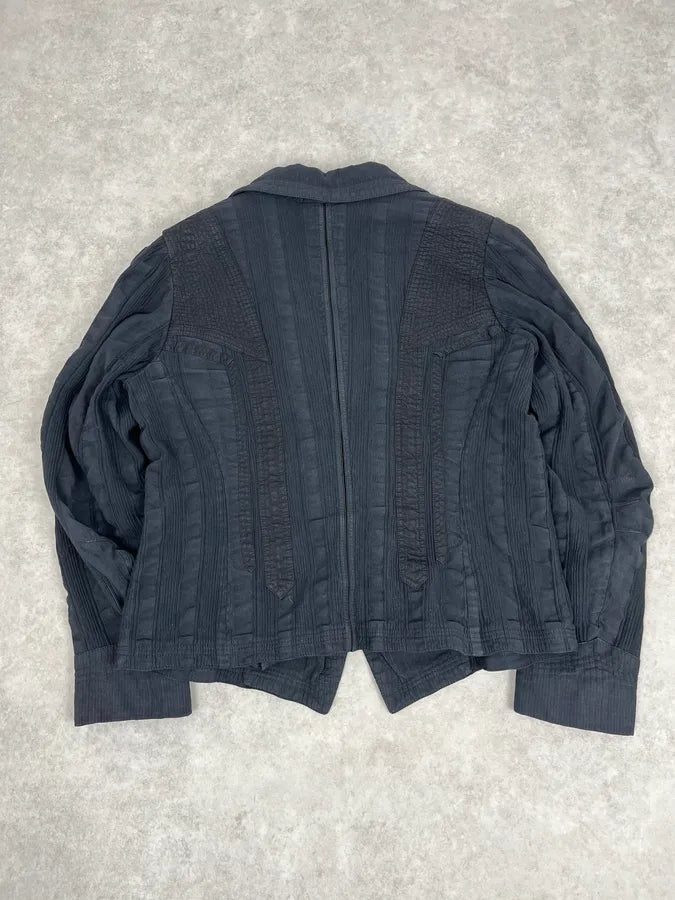 Dries Van Noten Dark Navy Hybrid Plissed Blazer Jacket iQROUQN 5
