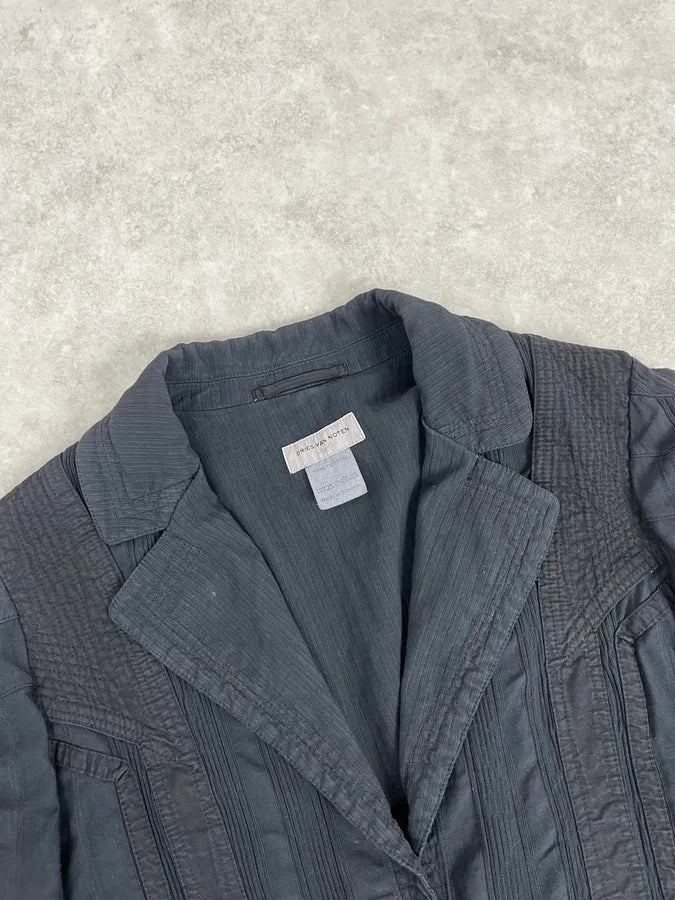 Dries Van Noten Dark Navy Hybrid Plissed Blazer Jacket iQROUQN 4