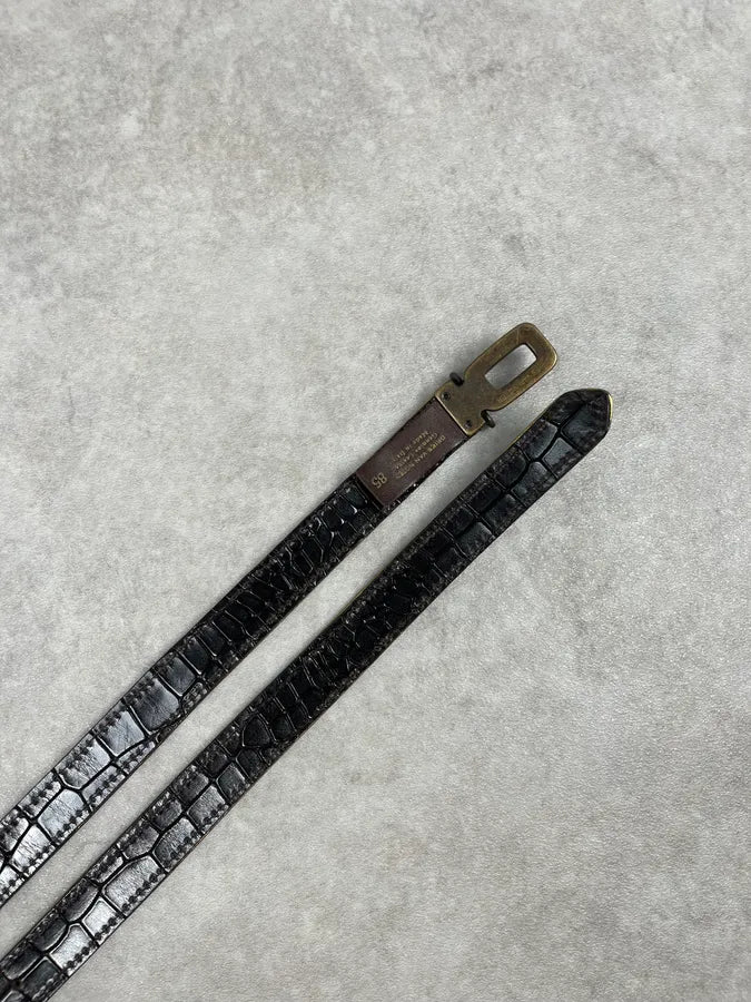 Dries Van Noten Black Leather Crocodile Embossed Belt ynJICQI 4