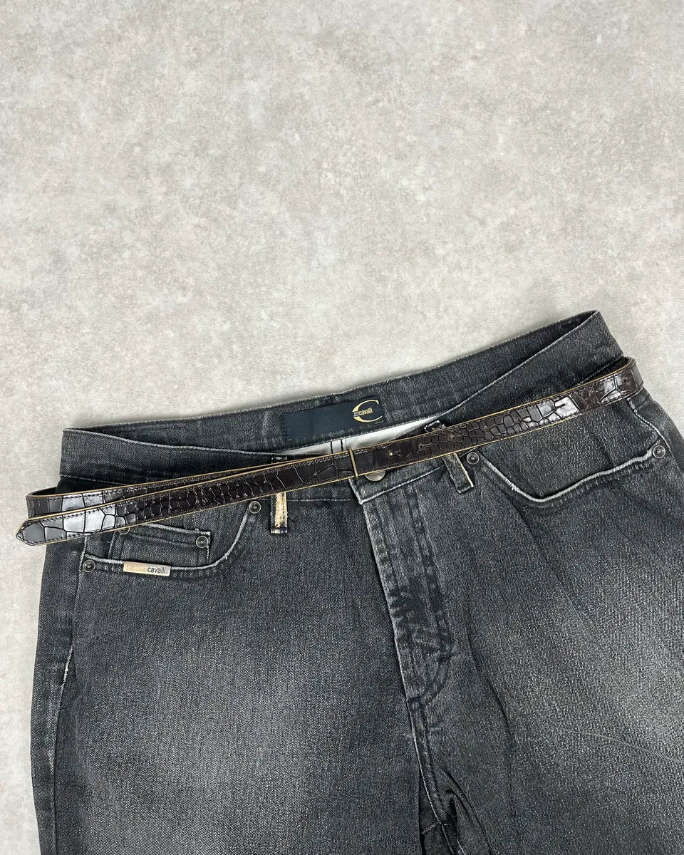 Dries Van Noten Black Leather Crocodile Embossed Belt ynJICQI 0