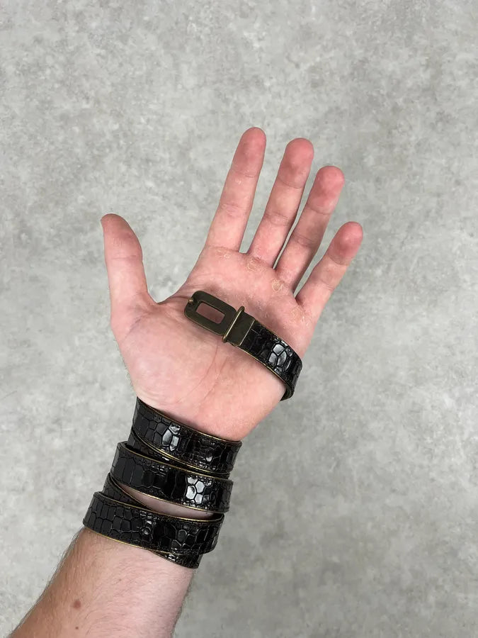 Dries Van Noten Black Leather Crocodile Embossed Belt ynJICQI 1