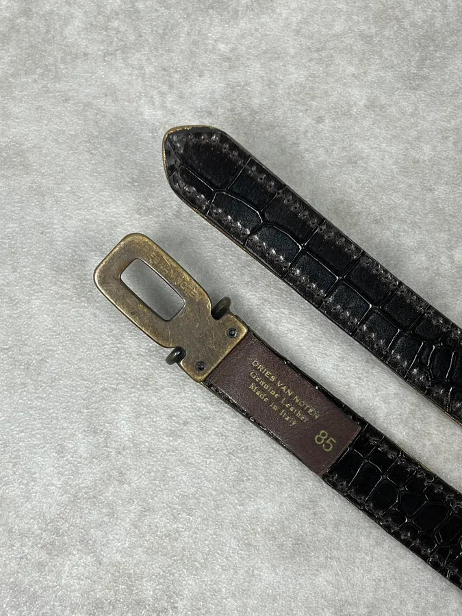 Dries Van Noten Black Leather Crocodile Embossed Belt ynJICQI 5