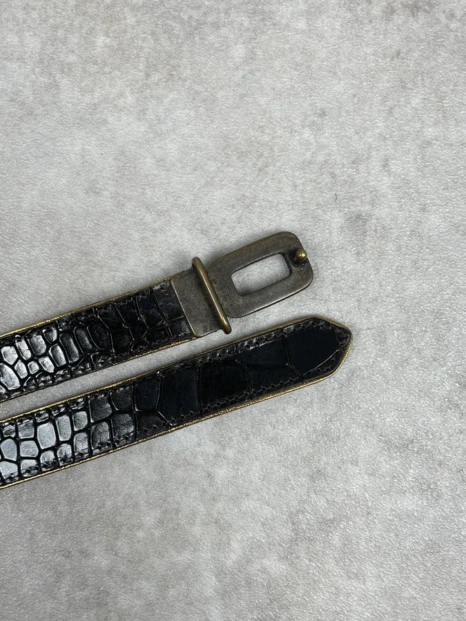 Dries Van Noten Black Leather Crocodile Embossed Belt ynJICQI 3