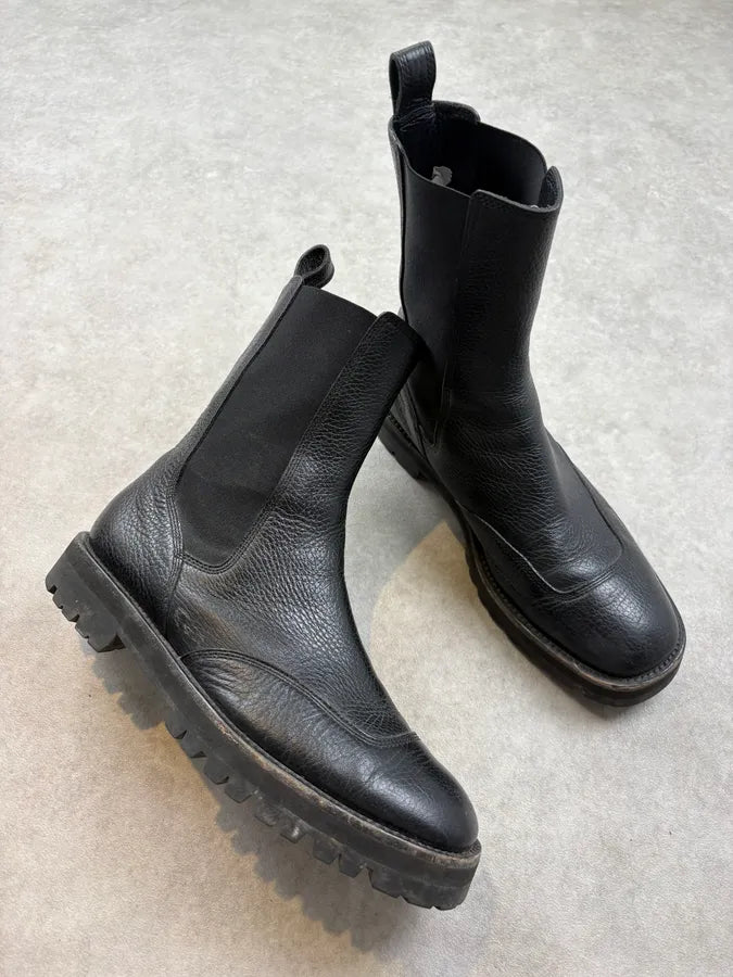 Dries Van Noten Black Vibram Leather Heavy High Chelsea Boots OXLFAAD 4