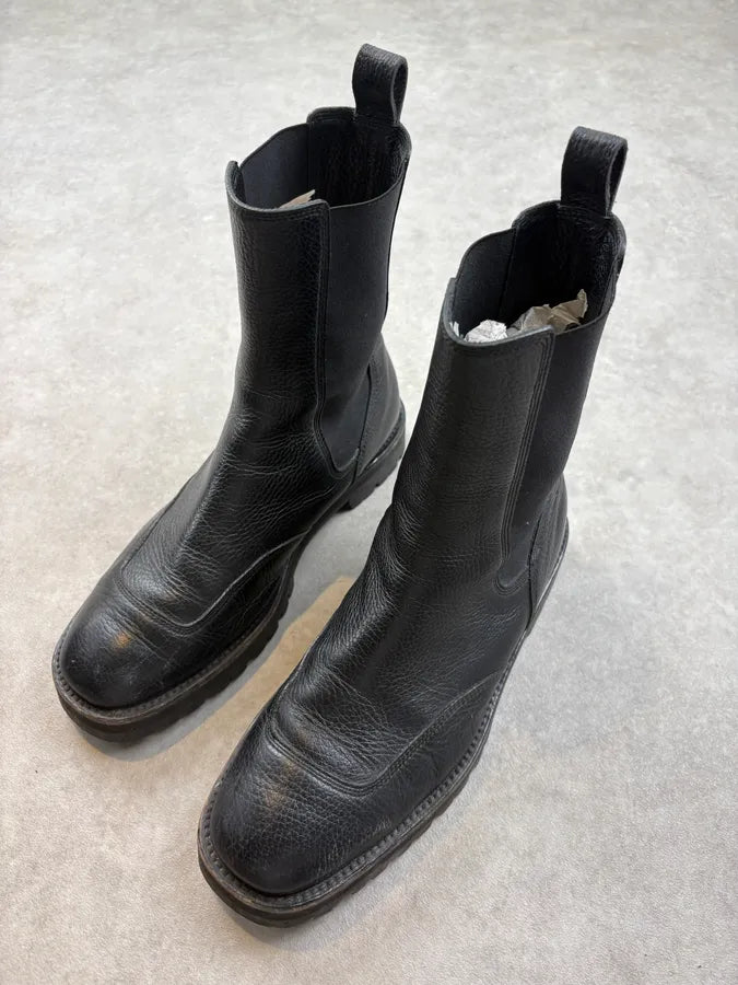 Dries Van Noten Black Vibram Leather Heavy High Chelsea Boots OXLFAAD 2