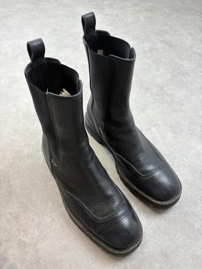 Dries Van Noten Black Vibram Leather Heavy High Chelsea Boots OXLFAAD 3