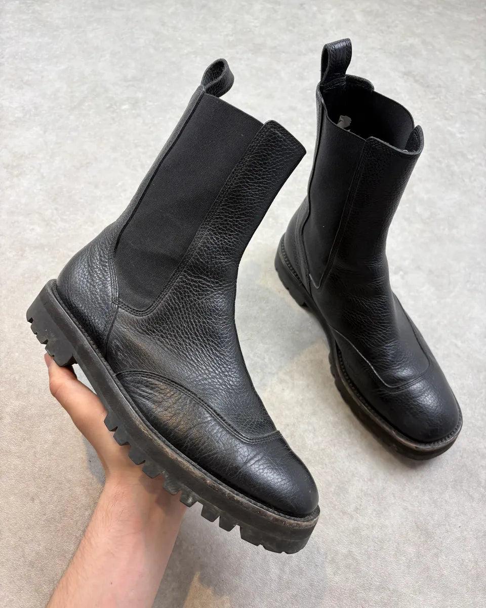 Dries Van Noten Black Vibram Leather Heavy High Chelsea Boots OXLFAAD 0
