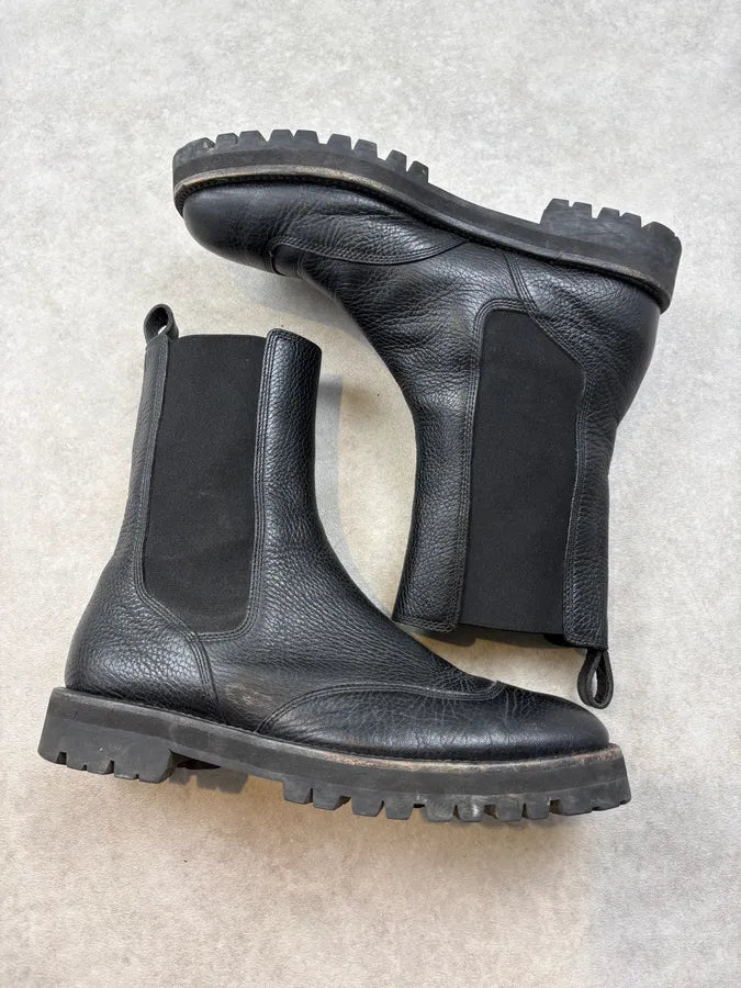 Dries Van Noten Black Vibram Leather Heavy High Chelsea Boots OXLFAAD 5