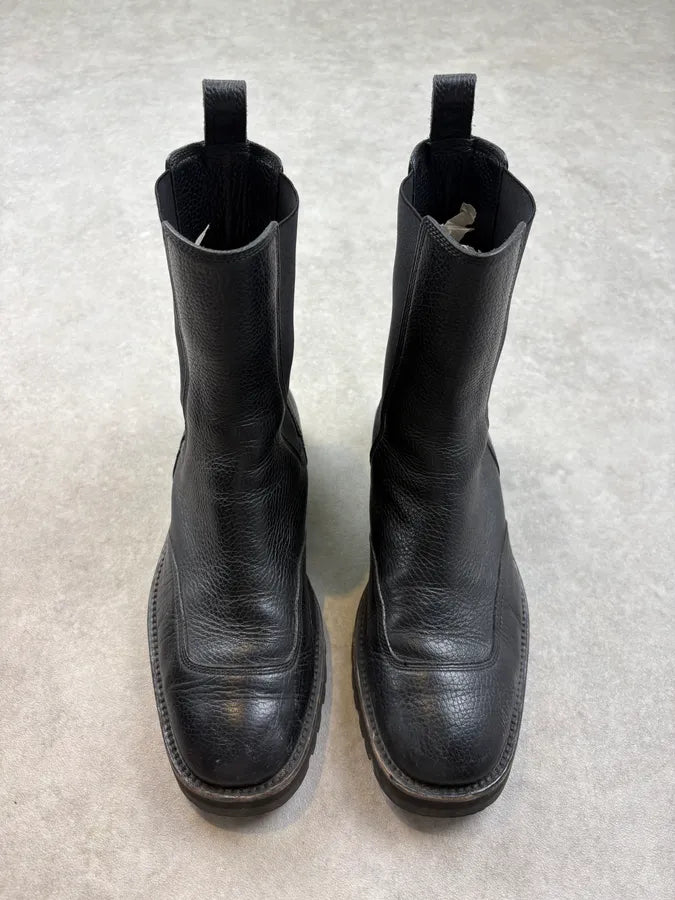 Dries Van Noten Black Vibram Leather Heavy High Chelsea Boots OXLFAAD 1