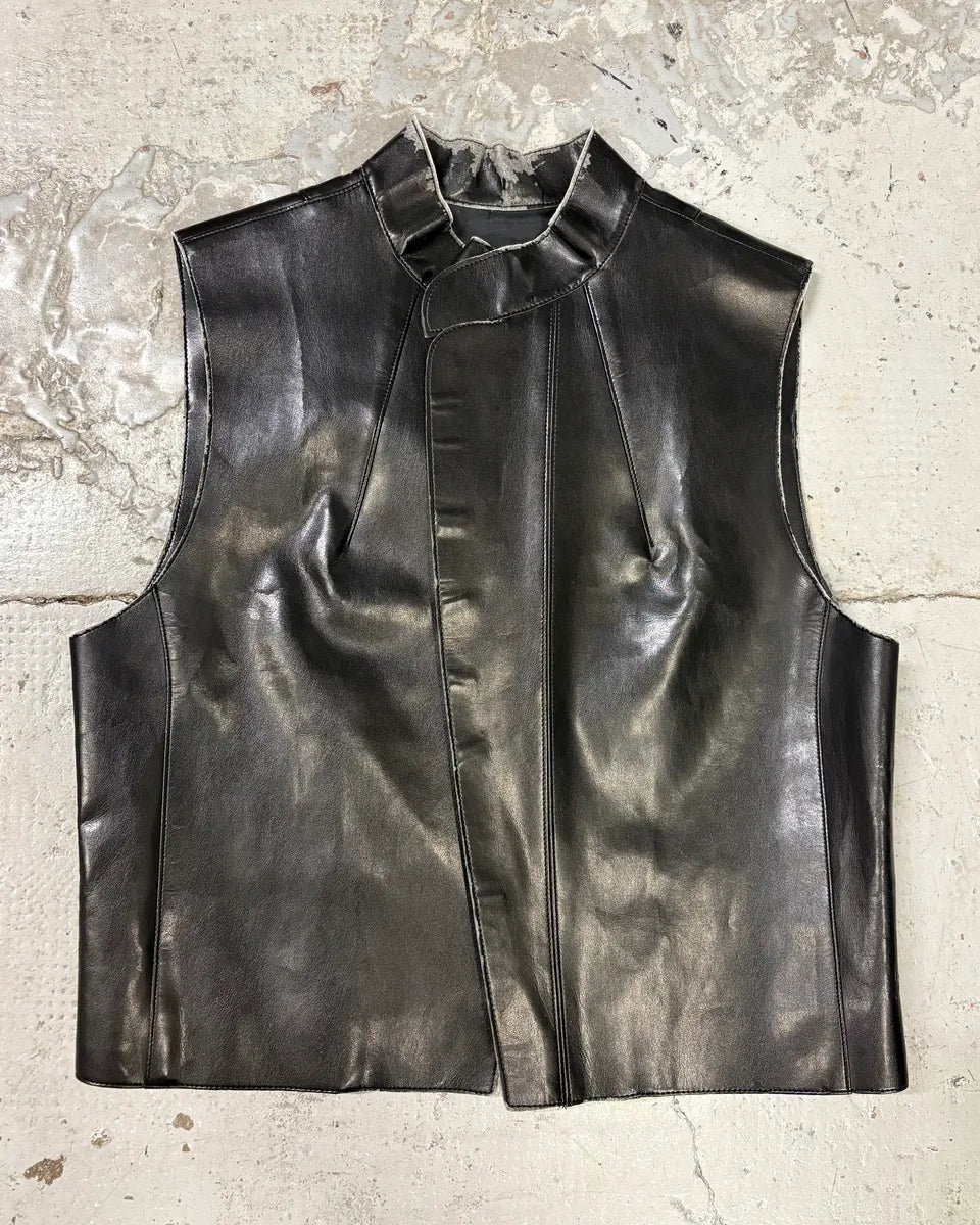 Dries Van Noten Black Leather Sleeveless jacket NNAAZFY 0