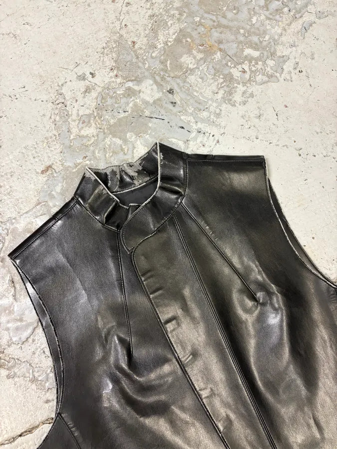 Dries Van Noten Black Leather Sleeveless jacket NNAAZFY 3