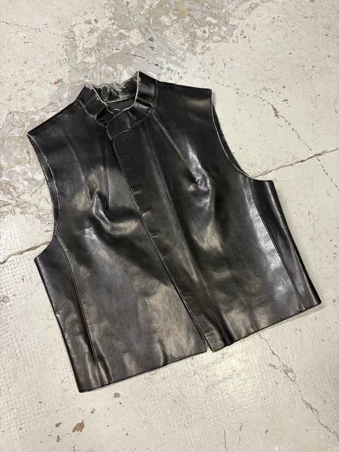 Dries Van Noten Black Leather Sleeveless jacket NNAAZFY 4