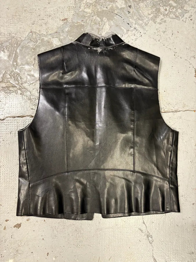 Dries Van Noten Black Leather Sleeveless jacket NNAAZFY 5