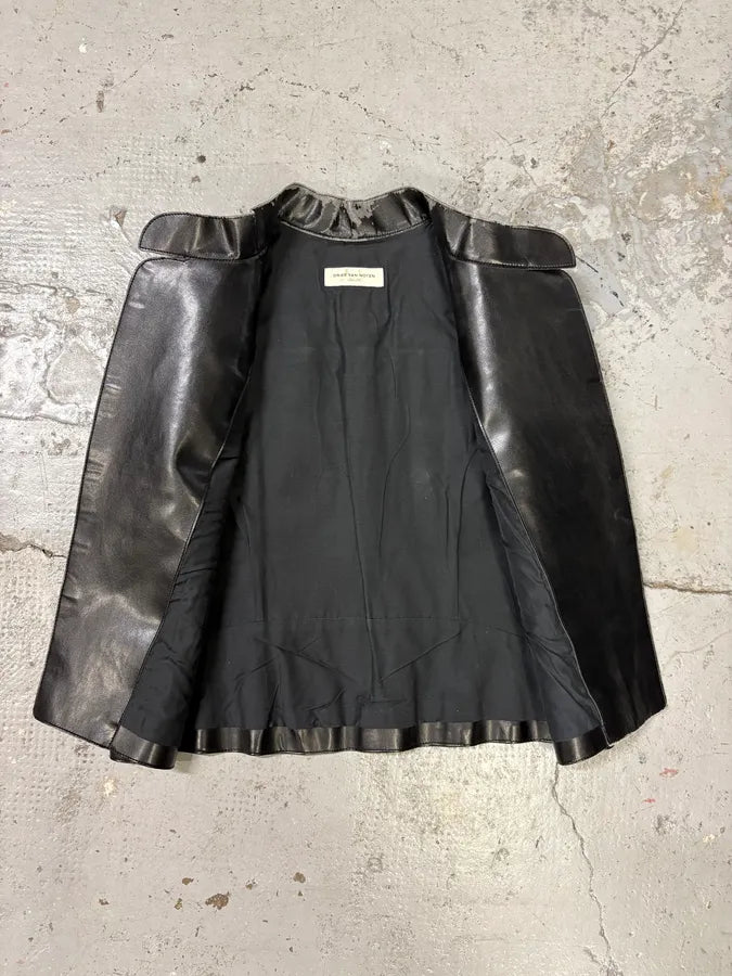 Dries Van Noten Black Leather Sleeveless jacket NNAAZFY 6