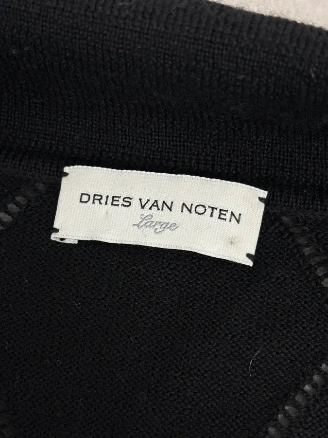 Dries van Noten Black Merino Wool Ladder Stitch Polo Sweater wYbrpts 7