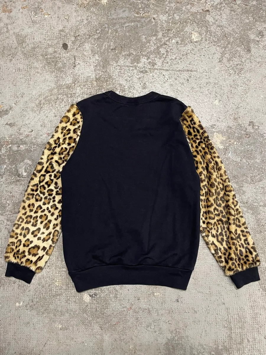 Dries Van Noten Black Sweater With Leopard Print Fur Effect Arms XRXDvgr 3