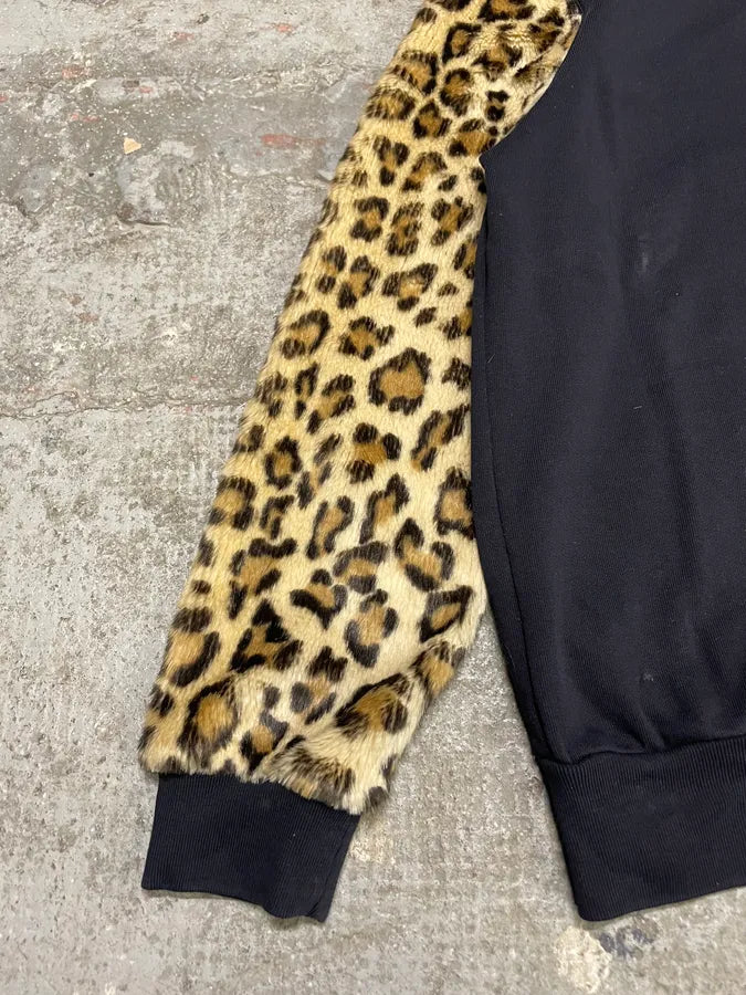 Dries Van Noten Black Sweater With Leopard Print Fur Effect Arms XRXDvgr 4