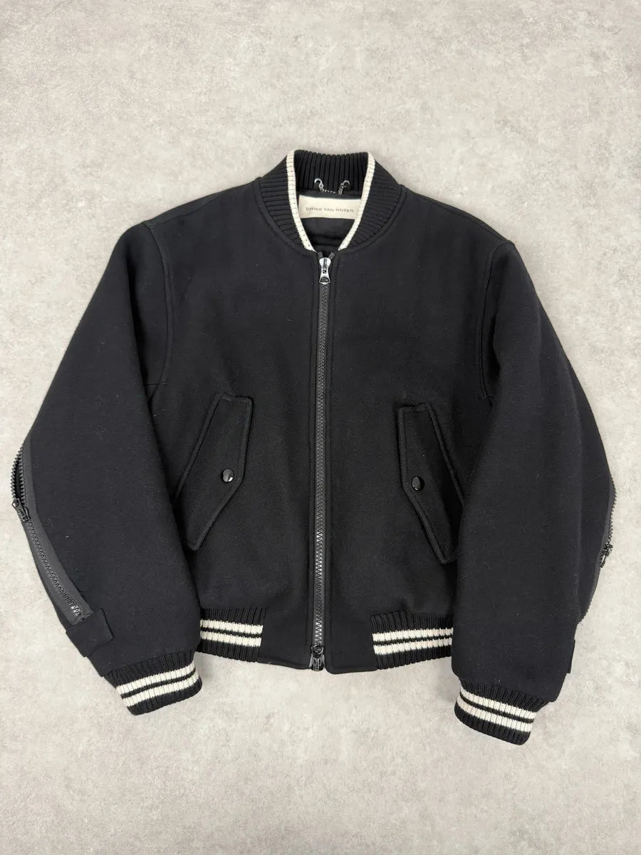 Dries Van Noten Black Wool Backzip Bomber Jacket zvSbfPF 1