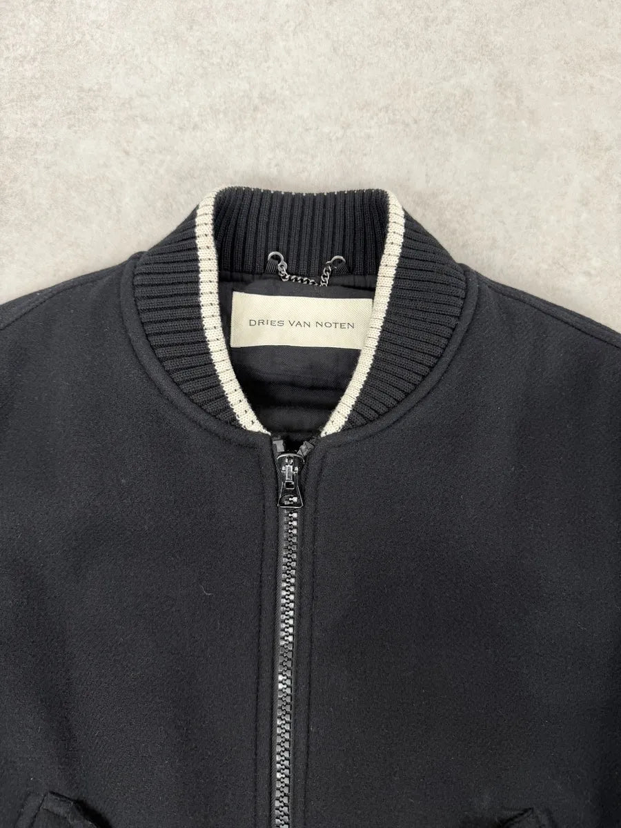 Dries Van Noten Black Wool Backzip Bomber Jacket zvSbfPF 10