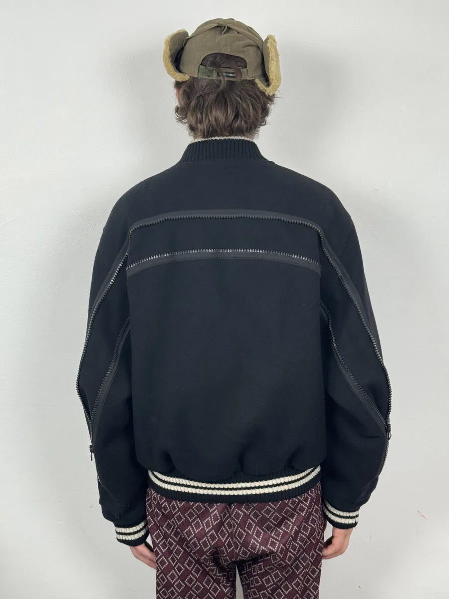 Dries Van Noten Black Wool Backzip Bomber Jacket zvSbfPF 3