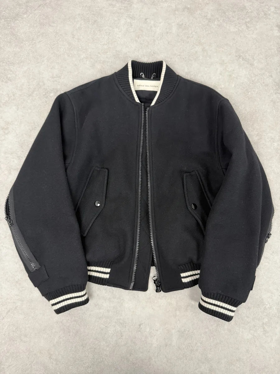 Dries Van Noten Black Wool Backzip Bomber Jacket zvSbfPF 4