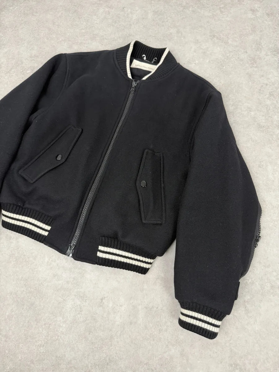 Dries Van Noten Black Wool Backzip Bomber Jacket zvSbfPF 5