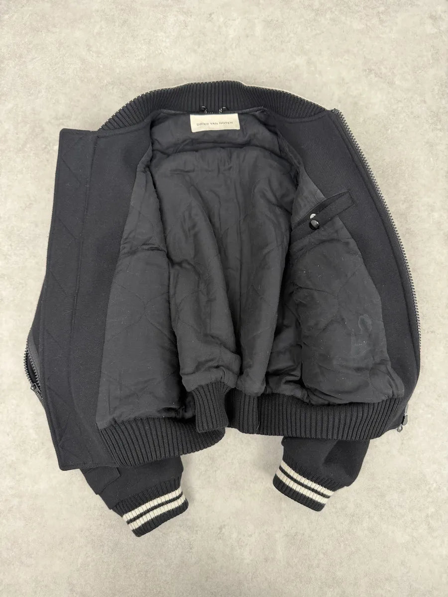 Dries Van Noten Black Wool Backzip Bomber Jacket zvSbfPF 6